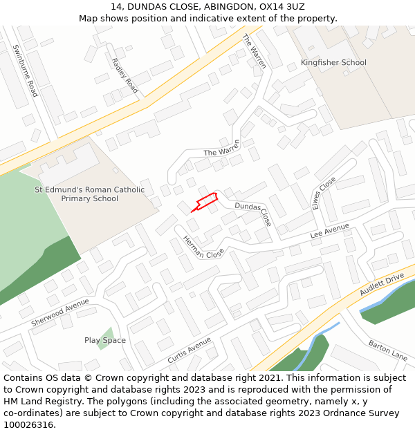 14, DUNDAS CLOSE, ABINGDON, OX14 3UZ: Location map and indicative extent of plot