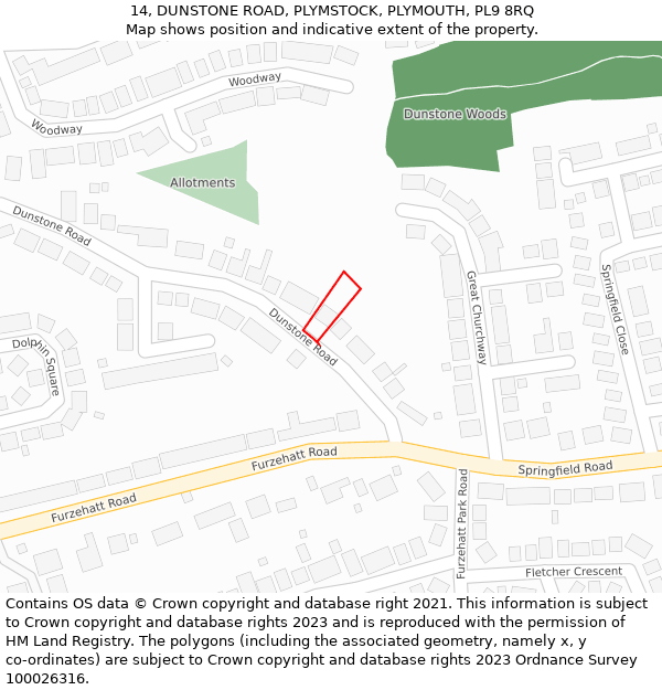 14, DUNSTONE ROAD, PLYMSTOCK, PLYMOUTH, PL9 8RQ: Location map and indicative extent of plot