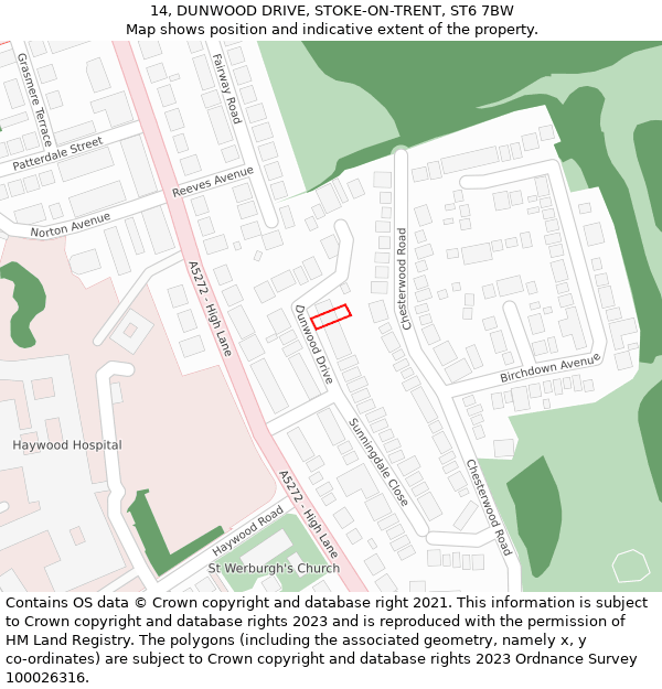 14, DUNWOOD DRIVE, STOKE-ON-TRENT, ST6 7BW: Location map and indicative extent of plot