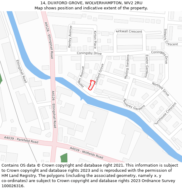 14, DUXFORD GROVE, WOLVERHAMPTON, WV2 2RU: Location map and indicative extent of plot