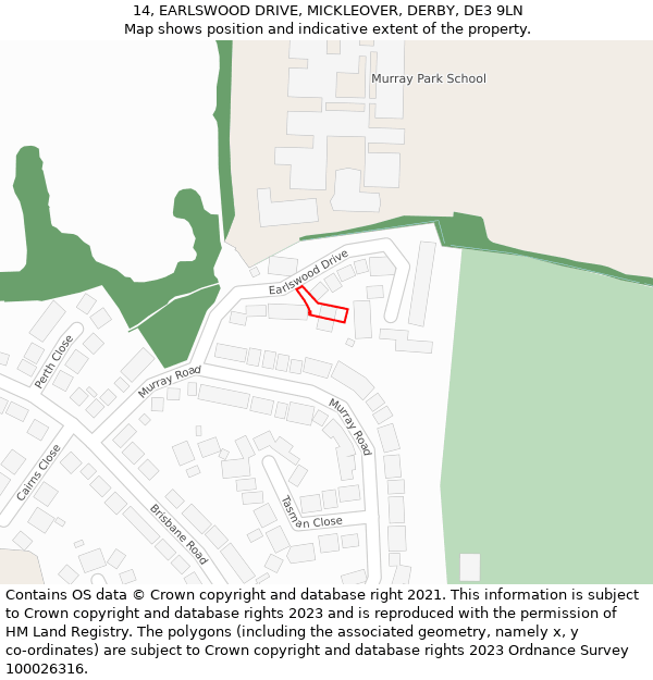 14, EARLSWOOD DRIVE, MICKLEOVER, DERBY, DE3 9LN: Location map and indicative extent of plot