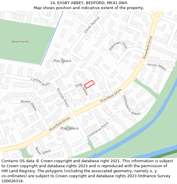 14, EASBY ABBEY, BEDFORD, MK41 0WA: Location map and indicative extent of plot