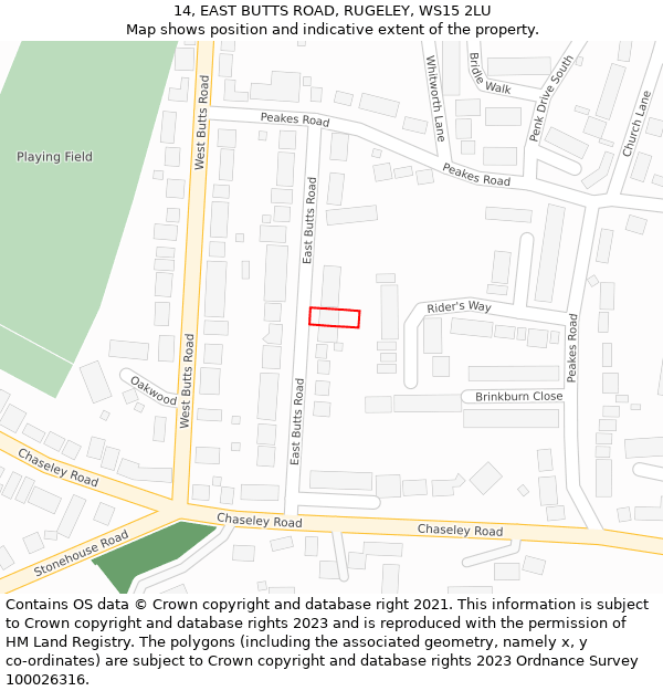 14, EAST BUTTS ROAD, RUGELEY, WS15 2LU: Location map and indicative extent of plot
