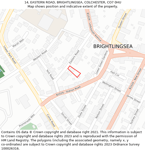 14, EASTERN ROAD, BRIGHTLINGSEA, COLCHESTER, CO7 0HU: Location map and indicative extent of plot