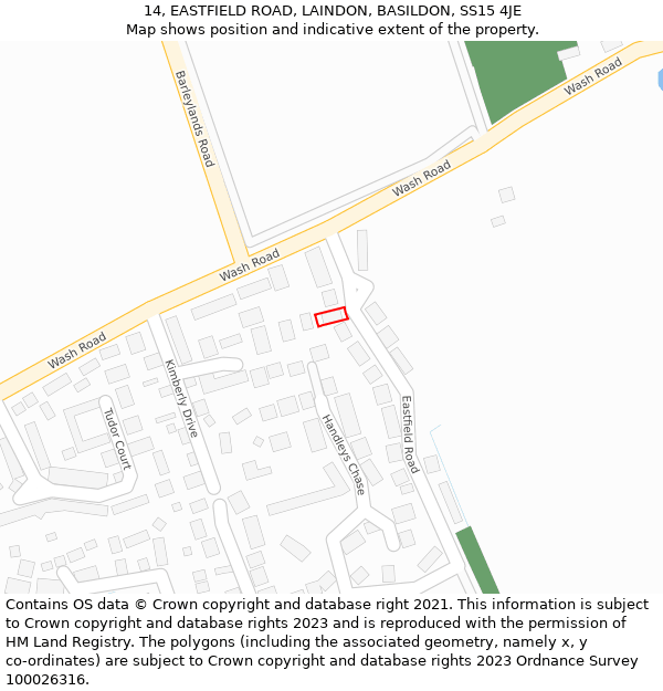 14, EASTFIELD ROAD, LAINDON, BASILDON, SS15 4JE: Location map and indicative extent of plot