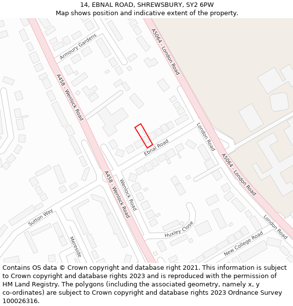 14, EBNAL ROAD, SHREWSBURY, SY2 6PW: Location map and indicative extent of plot