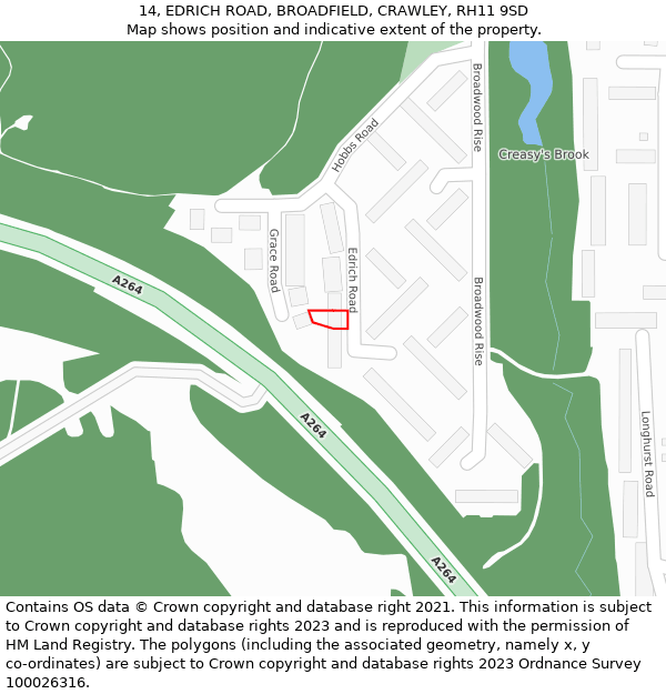 14, EDRICH ROAD, BROADFIELD, CRAWLEY, RH11 9SD: Location map and indicative extent of plot