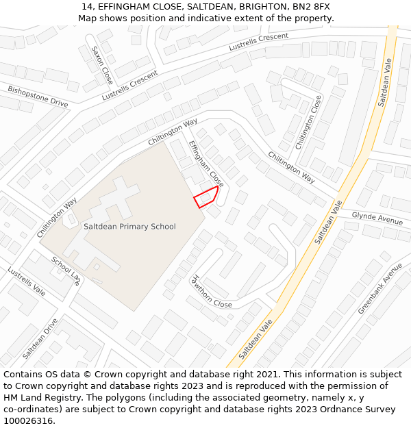 14, EFFINGHAM CLOSE, SALTDEAN, BRIGHTON, BN2 8FX: Location map and indicative extent of plot