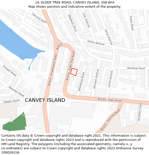 14, ELDER TREE ROAD, CANVEY ISLAND, SS8 8AA: Location map and indicative extent of plot