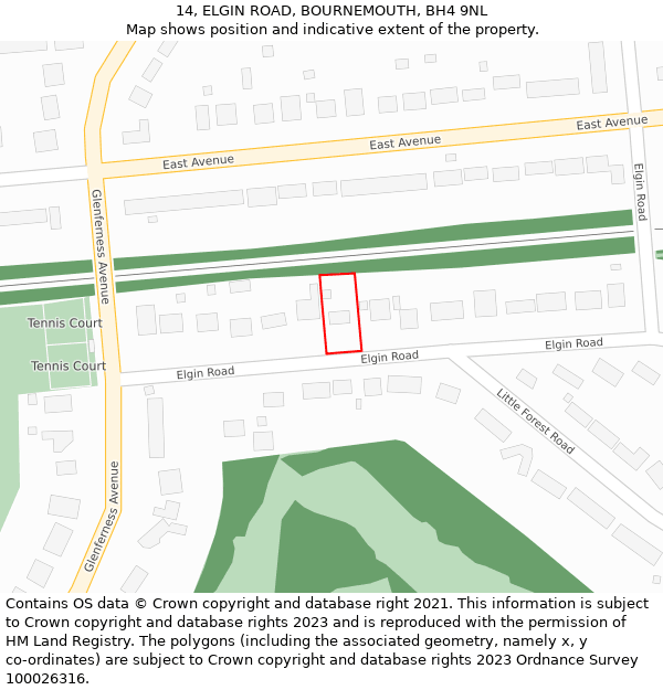 14, ELGIN ROAD, BOURNEMOUTH, BH4 9NL: Location map and indicative extent of plot