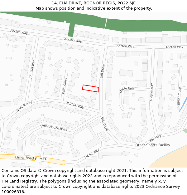 14, ELM DRIVE, BOGNOR REGIS, PO22 6JE: Location map and indicative extent of plot