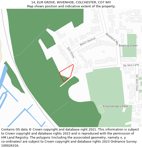 14, ELM GROVE, WIVENHOE, COLCHESTER, CO7 9AY: Location map and indicative extent of plot