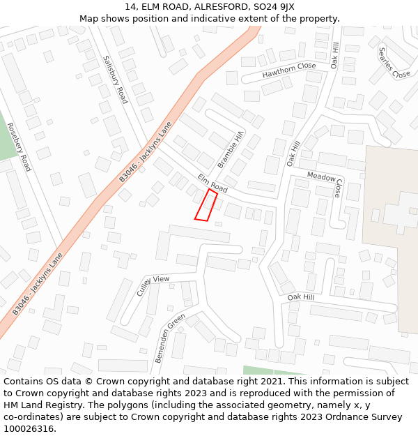 14, ELM ROAD, ALRESFORD, SO24 9JX: Location map and indicative extent of plot