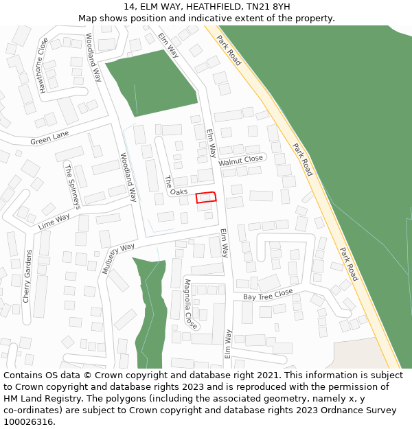 14, ELM WAY, HEATHFIELD, TN21 8YH: Location map and indicative extent of plot