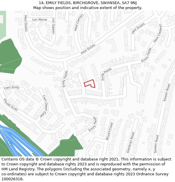 14, EMILY FIELDS, BIRCHGROVE, SWANSEA, SA7 9NJ: Location map and indicative extent of plot