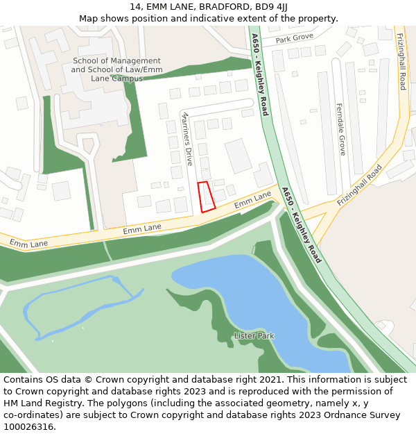 14, EMM LANE, BRADFORD, BD9 4JJ: Location map and indicative extent of plot