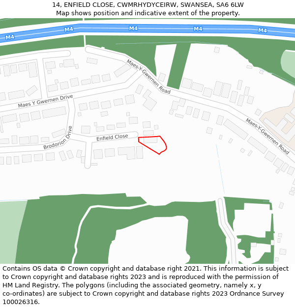 14, ENFIELD CLOSE, CWMRHYDYCEIRW, SWANSEA, SA6 6LW: Location map and indicative extent of plot