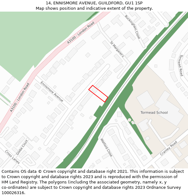 14, ENNISMORE AVENUE, GUILDFORD, GU1 1SP: Location map and indicative extent of plot