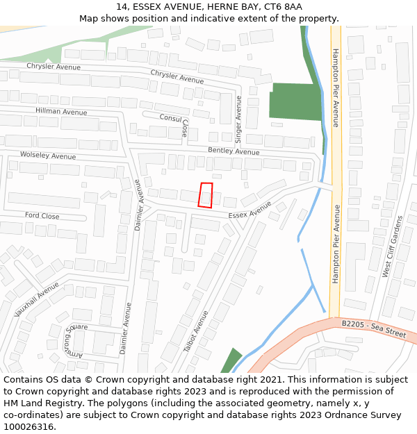 14, ESSEX AVENUE, HERNE BAY, CT6 8AA: Location map and indicative extent of plot