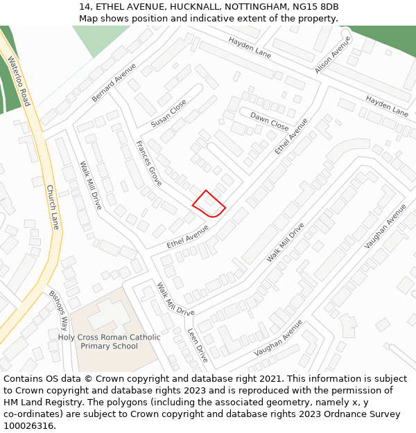 14, ETHEL AVENUE, HUCKNALL, NOTTINGHAM, NG15 8DB: Location map and indicative extent of plot