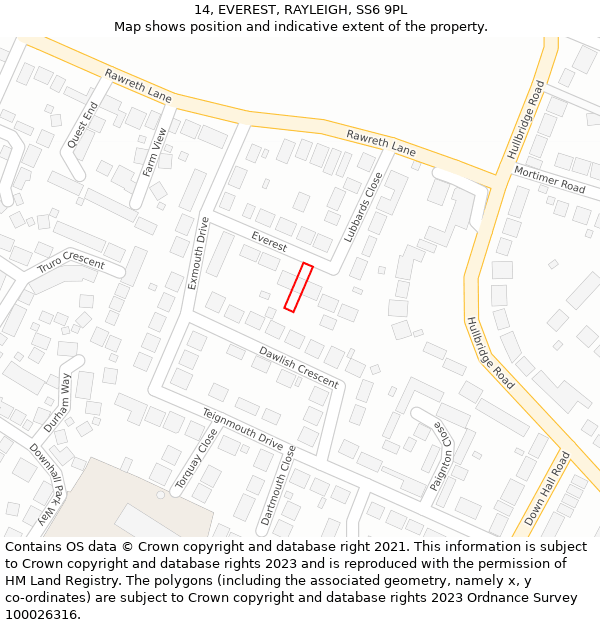 14, EVEREST, RAYLEIGH, SS6 9PL: Location map and indicative extent of plot