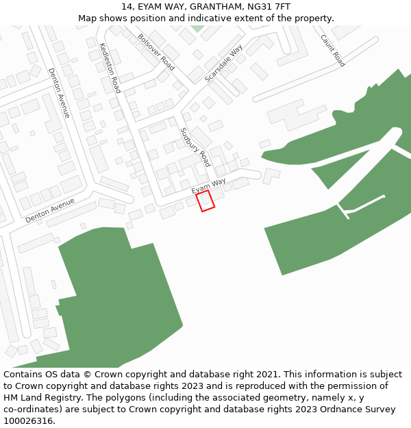 14, EYAM WAY, GRANTHAM, NG31 7FT: Location map and indicative extent of plot