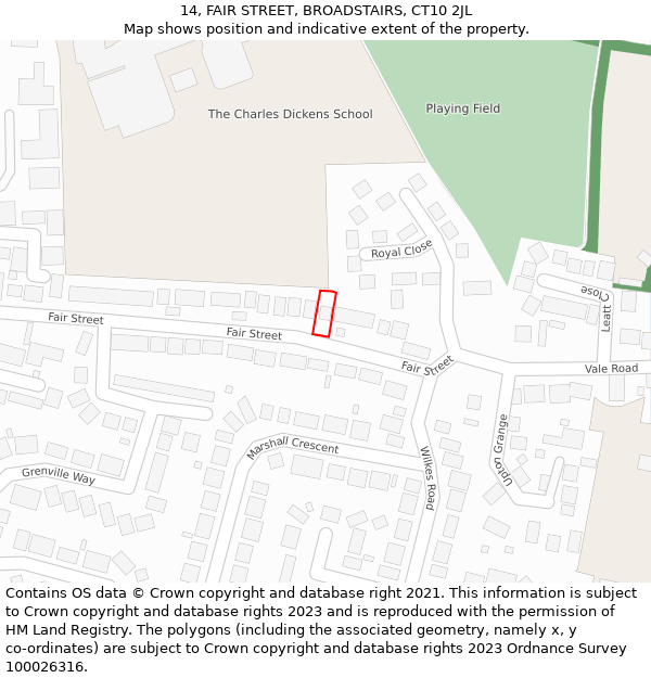 14, FAIR STREET, BROADSTAIRS, CT10 2JL: Location map and indicative extent of plot