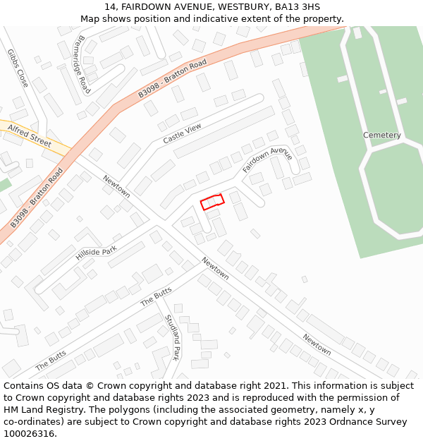 14, FAIRDOWN AVENUE, WESTBURY, BA13 3HS: Location map and indicative extent of plot