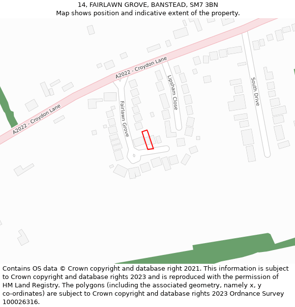 14, FAIRLAWN GROVE, BANSTEAD, SM7 3BN: Location map and indicative extent of plot