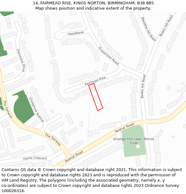 14, FAIRMEAD RISE, KINGS NORTON, BIRMINGHAM, B38 8BS: Location map and indicative extent of plot