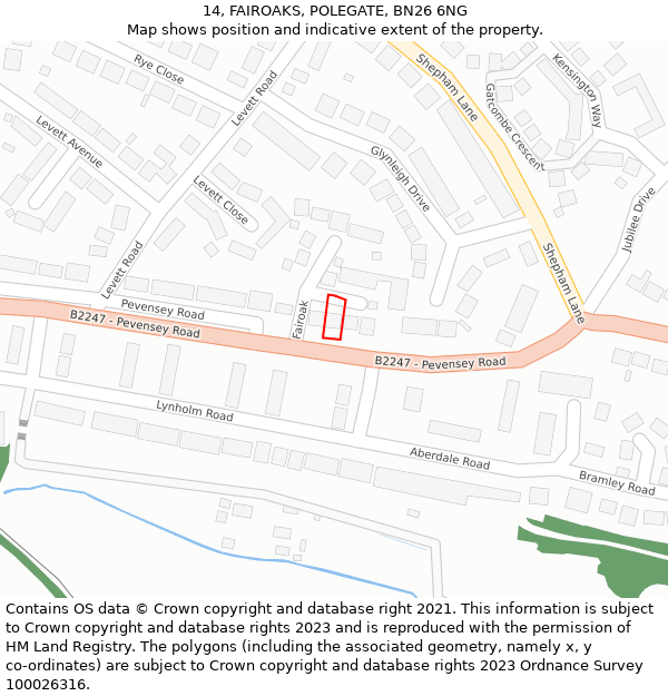 14, FAIROAKS, POLEGATE, BN26 6NG: Location map and indicative extent of plot