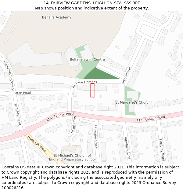 14, FAIRVIEW GARDENS, LEIGH-ON-SEA, SS9 3PE: Location map and indicative extent of plot