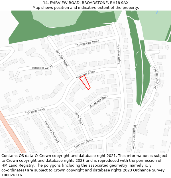 14, FAIRVIEW ROAD, BROADSTONE, BH18 9AX: Location map and indicative extent of plot