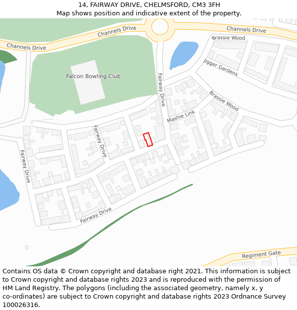 14, FAIRWAY DRIVE, CHELMSFORD, CM3 3FH: Location map and indicative extent of plot