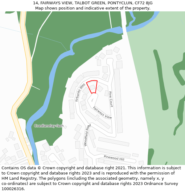 14, FAIRWAYS VIEW, TALBOT GREEN, PONTYCLUN, CF72 8JG: Location map and indicative extent of plot