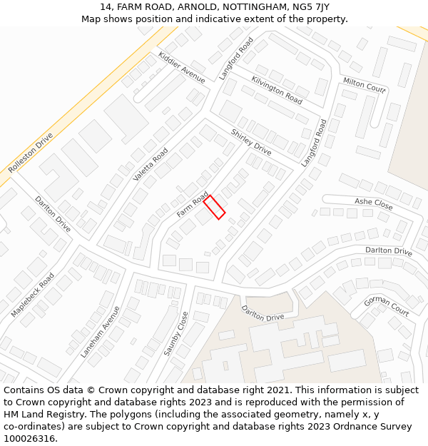 14, FARM ROAD, ARNOLD, NOTTINGHAM, NG5 7JY: Location map and indicative extent of plot