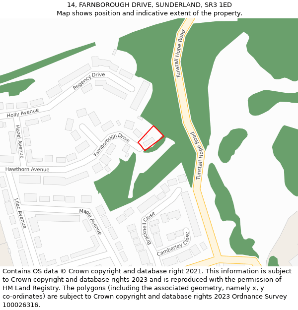 14, FARNBOROUGH DRIVE, SUNDERLAND, SR3 1ED: Location map and indicative extent of plot