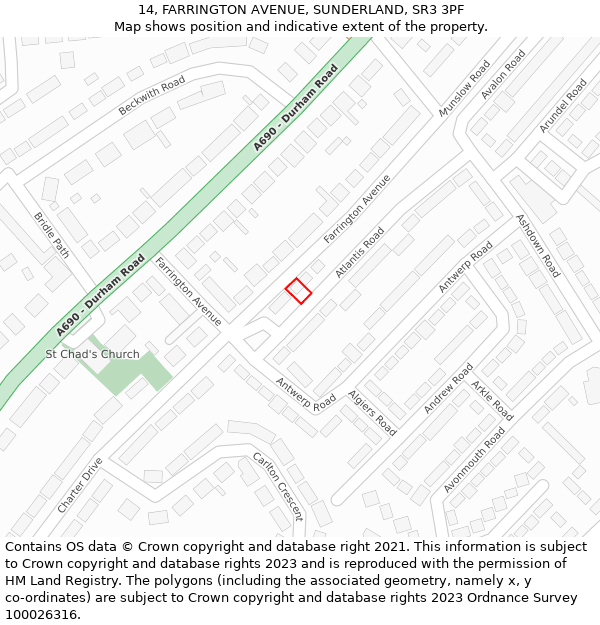 14, FARRINGTON AVENUE, SUNDERLAND, SR3 3PF: Location map and indicative extent of plot