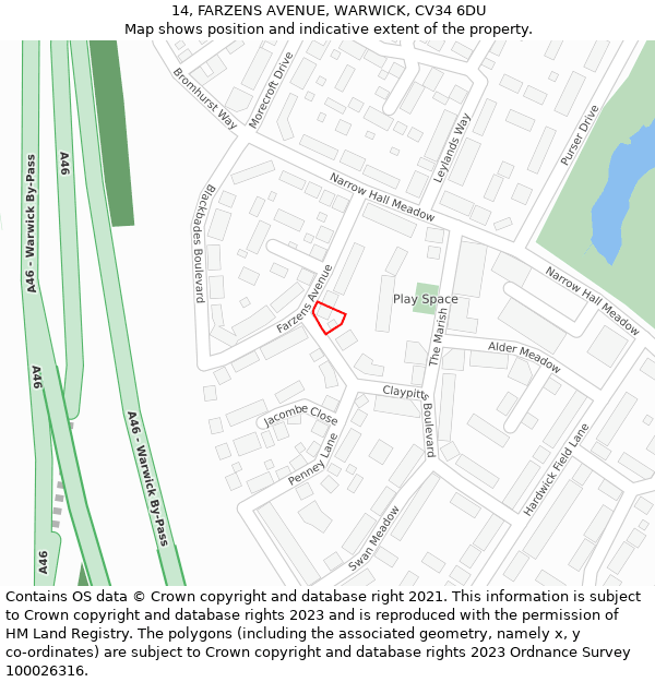 14, FARZENS AVENUE, WARWICK, CV34 6DU: Location map and indicative extent of plot