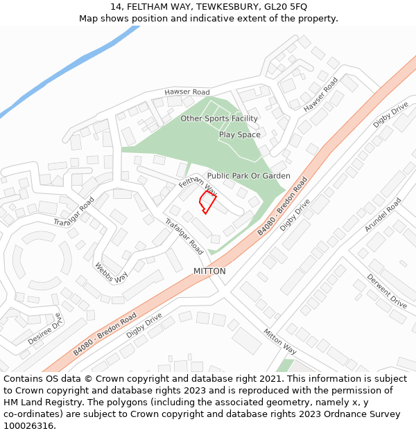 14, FELTHAM WAY, TEWKESBURY, GL20 5FQ: Location map and indicative extent of plot