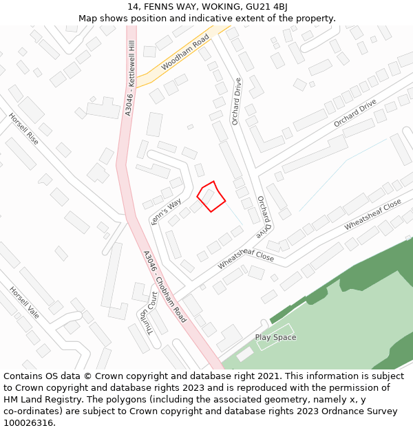 14, FENNS WAY, WOKING, GU21 4BJ: Location map and indicative extent of plot