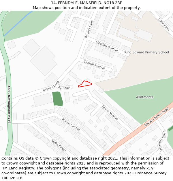 14, FERNDALE, MANSFIELD, NG18 2RP: Location map and indicative extent of plot