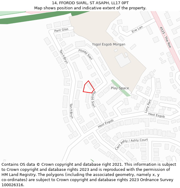 14, FFORDD SIARL, ST ASAPH, LL17 0PT: Location map and indicative extent of plot