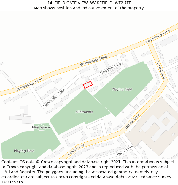 14, FIELD GATE VIEW, WAKEFIELD, WF2 7FE: Location map and indicative extent of plot