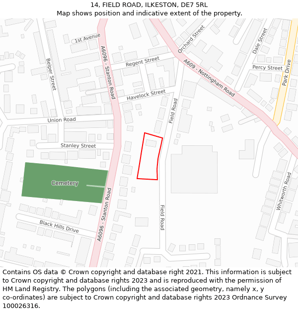 14, FIELD ROAD, ILKESTON, DE7 5RL: Location map and indicative extent of plot