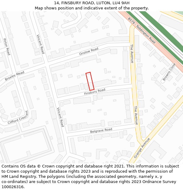 14, FINSBURY ROAD, LUTON, LU4 9AH: Location map and indicative extent of plot