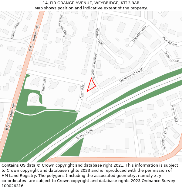 14, FIR GRANGE AVENUE, WEYBRIDGE, KT13 9AR: Location map and indicative extent of plot