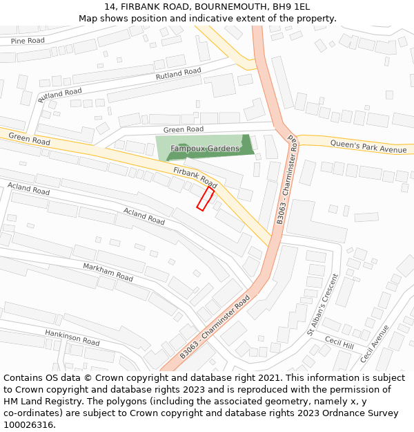 14, FIRBANK ROAD, BOURNEMOUTH, BH9 1EL: Location map and indicative extent of plot