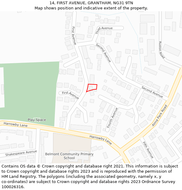 14, FIRST AVENUE, GRANTHAM, NG31 9TN: Location map and indicative extent of plot