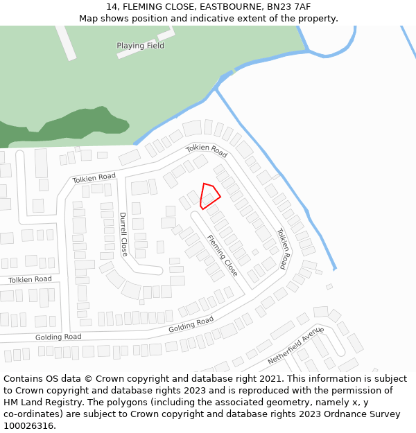 14, FLEMING CLOSE, EASTBOURNE, BN23 7AF: Location map and indicative extent of plot